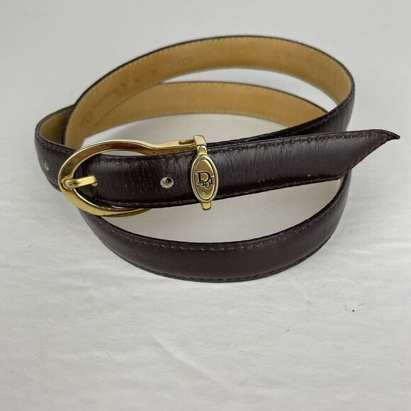 VTG Christian Dior Aniline Cowhide Belt Womens Medium Brown Skinny 10012 Classic - Picture 1 of 10